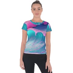 Pink Waves On The Beach Short Sleeve Sports Top  by GardenOfOphir