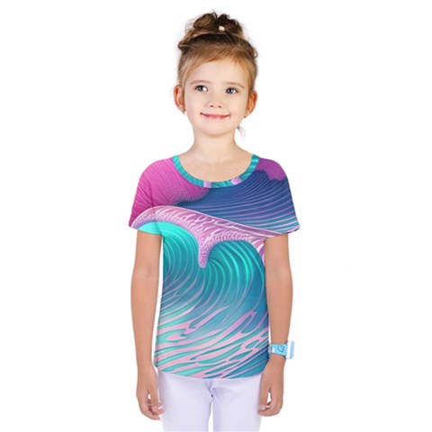 Pink Waves On The Beach Kids  One Piece Tee by GardenOfOphir