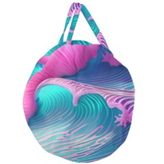 Pink Waves On The Beach Giant Round Zipper Tote by GardenOfOphir