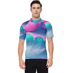 Pink Waves On The Beach Men s Short Sleeve Rash Guard by GardenOfOphir