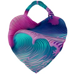 Pink Waves On The Beach Giant Heart Shaped Tote by GardenOfOphir