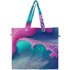 Pink Waves On The Beach Canvas Travel Bag by GardenOfOphir