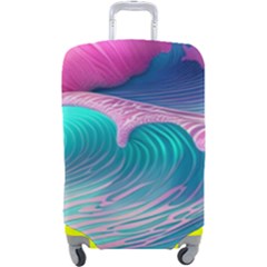 Pink Waves On The Beach Luggage Cover (large) by GardenOfOphir