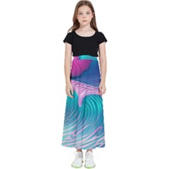 Pink Waves On The Beach Kids  Flared Maxi Skirt by GardenOfOphir