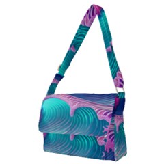 Pink Waves On The Beach Full Print Messenger Bag (m) by GardenOfOphir