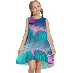 Pink Waves On The Beach Kids  Frill Swing Dress by GardenOfOphir