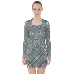 Mandala Decoration Floral Flower Indian Design Pattern V-neck Bodycon Long Sleeve Dress by Ravend