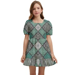 Mandala Decoration Floral Flower Indian Design Pattern Kids  Short Sleeve Dolly Dress by Ravend