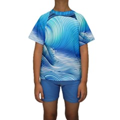 Nature s Beauty; Ocean Waves Kids  Short Sleeve Swimwear by GardenOfOphir