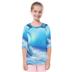 Nature s Beauty; Ocean Waves Kids  Quarter Sleeve Raglan Tee