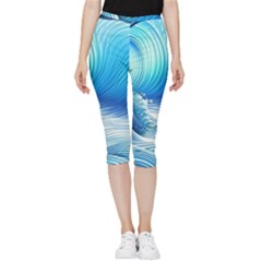 Nature s Beauty; Ocean Waves Inside Out Lightweight Velour Capri Leggings  by GardenOfOphir