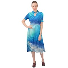 Nature s Beauty; Ocean Waves Keyhole Neckline Chiffon Dress