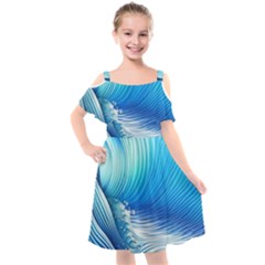 Nature s Beauty; Ocean Waves Kids  Cut Out Shoulders Chiffon Dress by GardenOfOphir