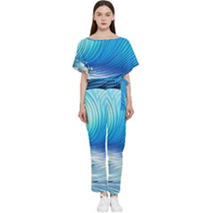 Nature s Beauty; Ocean Waves Batwing Lightweight Chiffon Jumpsuit by GardenOfOphir