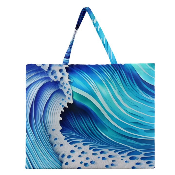 Blue Water Reflections Zipper Large Tote Bag