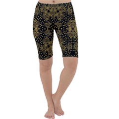 Pattern Seamless Gold 3d Abstraction Ornate Cropped Leggings  by Ravend