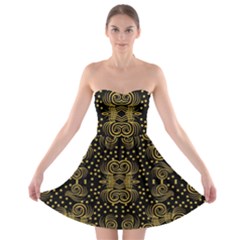 Pattern Seamless Gold 3d Abstraction Ornate Strapless Bra Top Dress by Ravend