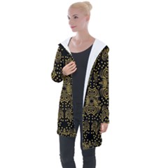 Pattern Seamless Gold 3d Abstraction Ornate Longline Hooded Cardigan by Ravend