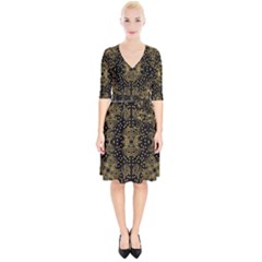 Pattern Seamless Gold 3d Abstraction Ornate Wrap Up Cocktail Dress by Ravend