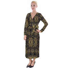 Pattern Seamless Gold 3d Abstraction Ornate Velvet Maxi Wrap Dress by Ravend