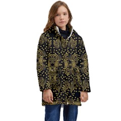 Pattern Seamless Gold 3d Abstraction Ornate Kid s Hooded Longline Puffer Jacket by Ravend