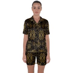 Pattern Seamless Gold 3d Abstraction Ornate Satin Short Sleeve Pajamas Set by Ravend