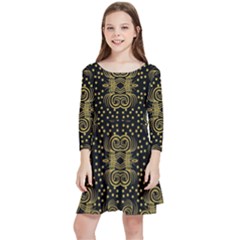 Pattern Seamless Gold 3d Abstraction Ornate Kids  Quarter Sleeve Skater Dress by Ravend