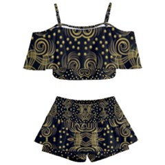 Pattern Seamless Gold 3d Abstraction Ornate Kids  Off Shoulder Skirt Bikini by Ravend