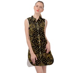 Pattern Seamless Gold 3d Abstraction Ornate Sleeveless Shirt Dress by Ravend