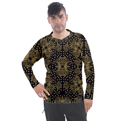 Pattern Seamless Gold 3d Abstraction Ornate Men s Pique Long Sleeve Tee by Ravend