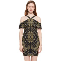 Pattern Seamless Gold 3d Abstraction Ornate Shoulder Frill Bodycon Summer Dress by Ravend