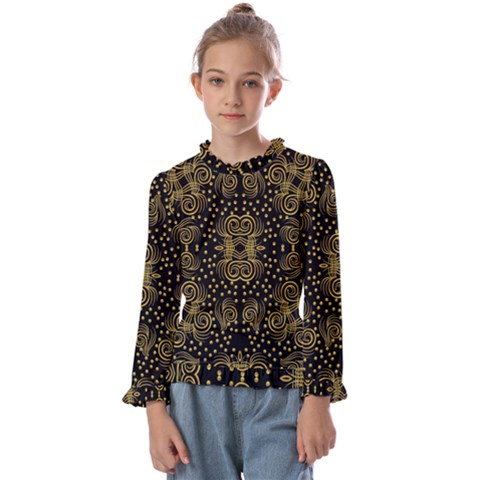 Pattern Seamless Gold 3d Abstraction Ornate Kids  Frill Detail Tee by Ravend