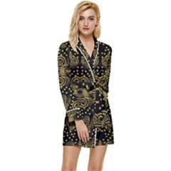 Pattern Seamless Gold 3d Abstraction Ornate Long Sleeve Satin Robe by Ravend