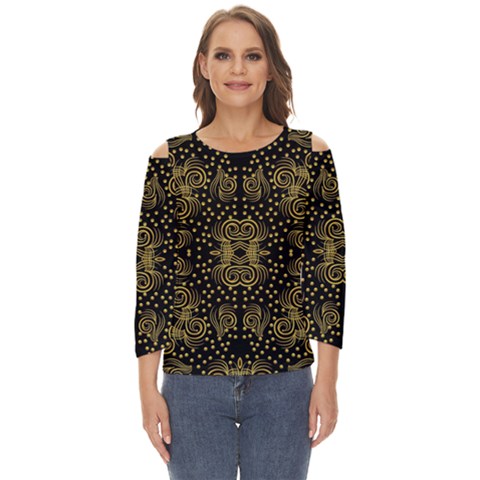 Pattern Seamless Gold 3d Abstraction Ornate Cut Out Wide Sleeve Top by Ravend