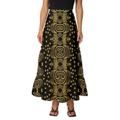 Pattern Seamless Gold 3d Abstraction Ornate Tiered Ruffle Maxi Skirt