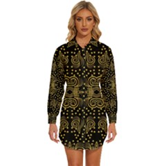 Pattern Seamless Gold 3d Abstraction Ornate Womens Long Sleeve Shirt Dress