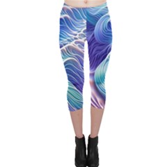 Majestic Ocean Waves Capri Leggings  by GardenOfOphir