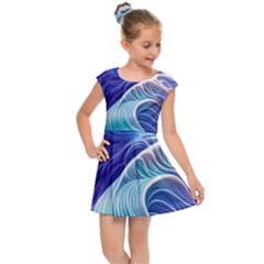 Majestic Ocean Waves Kids  Cap Sleeve Dress by GardenOfOphir