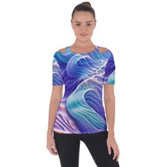 Majestic Ocean Waves Shoulder Cut Out Short Sleeve Top by GardenOfOphir