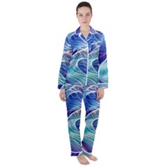 Majestic Ocean Waves Women s Long Sleeve Satin Pajamas Set	 by GardenOfOphir