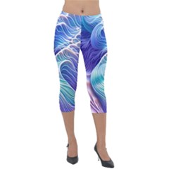 Majestic Ocean Waves Lightweight Velour Capri Leggings  by GardenOfOphir