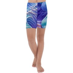 Majestic Ocean Waves Kids  Lightweight Velour Capri Yoga Leggings by GardenOfOphir