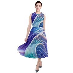 Majestic Ocean Waves Round Neck Boho Dress by GardenOfOphir