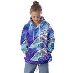 Majestic Ocean Waves Kids  Oversized Hoodie by GardenOfOphir