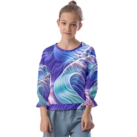 Majestic Ocean Waves Kids  Cuff Sleeve Top by GardenOfOphir