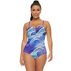 Majestic Ocean Waves Retro Full Coverage Swimsuit by GardenOfOphir