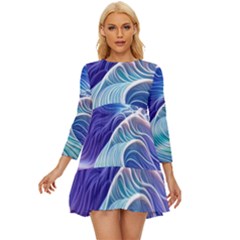 Majestic Ocean Waves Long Sleeve Babydoll Dress by GardenOfOphir