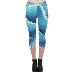 Simple Summer Wave Pattern Capri Leggings  by GardenOfOphir