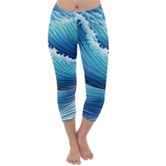 Simple Summer Wave Pattern Capri Winter Leggings  by GardenOfOphir