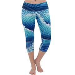 Simple Summer Wave Pattern Capri Yoga Leggings